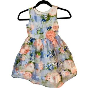Jona Michelle Floral Blue and Pink Kids Lined Dress. Size 5. Adorable.